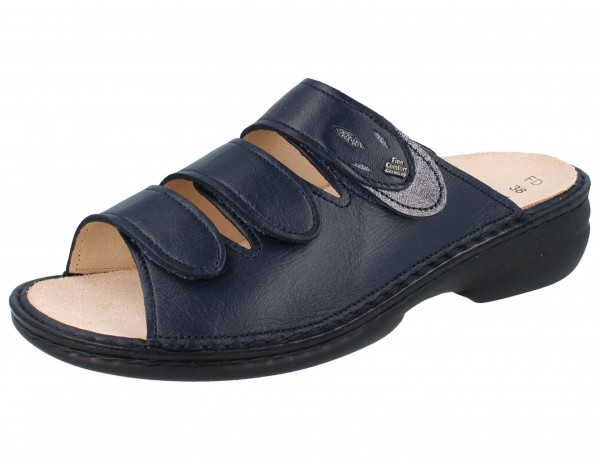 FINN COMFORT Kos Damen Pantolette blau navy platin Florentin Maglia Glattleder