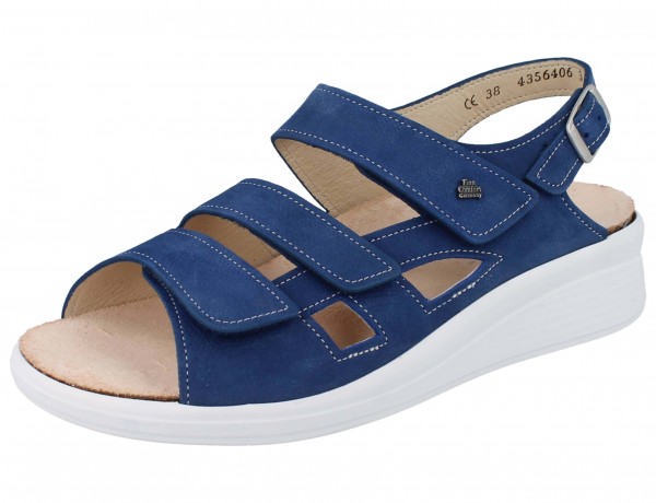 Finn Comfort Damen Sandale mittelblau mit drei Klettverschlüssen