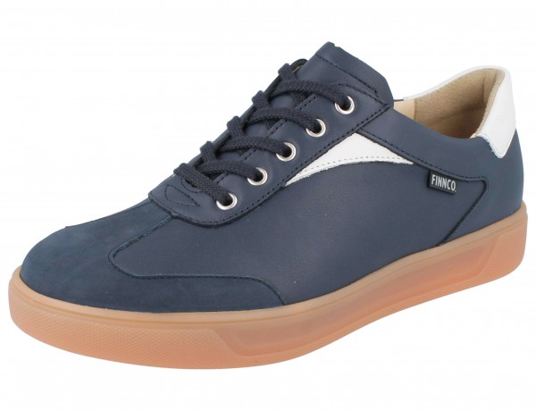 blauer Damen und Herrensneaker aus Leder mit Wechselfußbett und stylischer Sohle