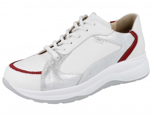 Finn Comfort Damen Schnürsneaker aus Leder in weiss silber und rot