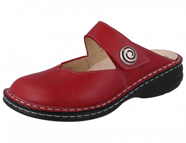 Roter Finn Comfort Damen Clog mit Klettverschlussriemen und Dekoschnalle Wechselfußbett