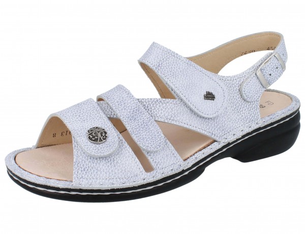 Finn Comfort Damen Sandalette hellblau weiss mit drei Klettriemen