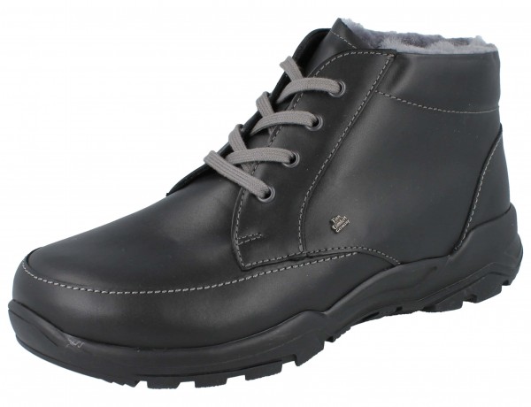 Finn Comfort Herren Winterstiefel mit Lammfellfutter aus schwarzem Glattleder