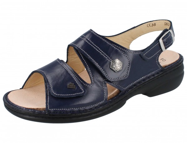 Finn Comfort Damen Glattledersandalette dunkelblau mit Wechselfußbett