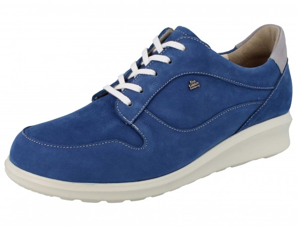 Finn Comfort extra leichte Schnürschuhe aus mittelblauem Nubukleder und Wechselfußbett