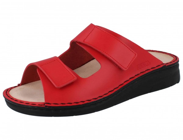 Rote Finn Comfort Mabuto Damen Pantolette mit zwei Klettriemen schwarzer Sohle und Wechselfußbett